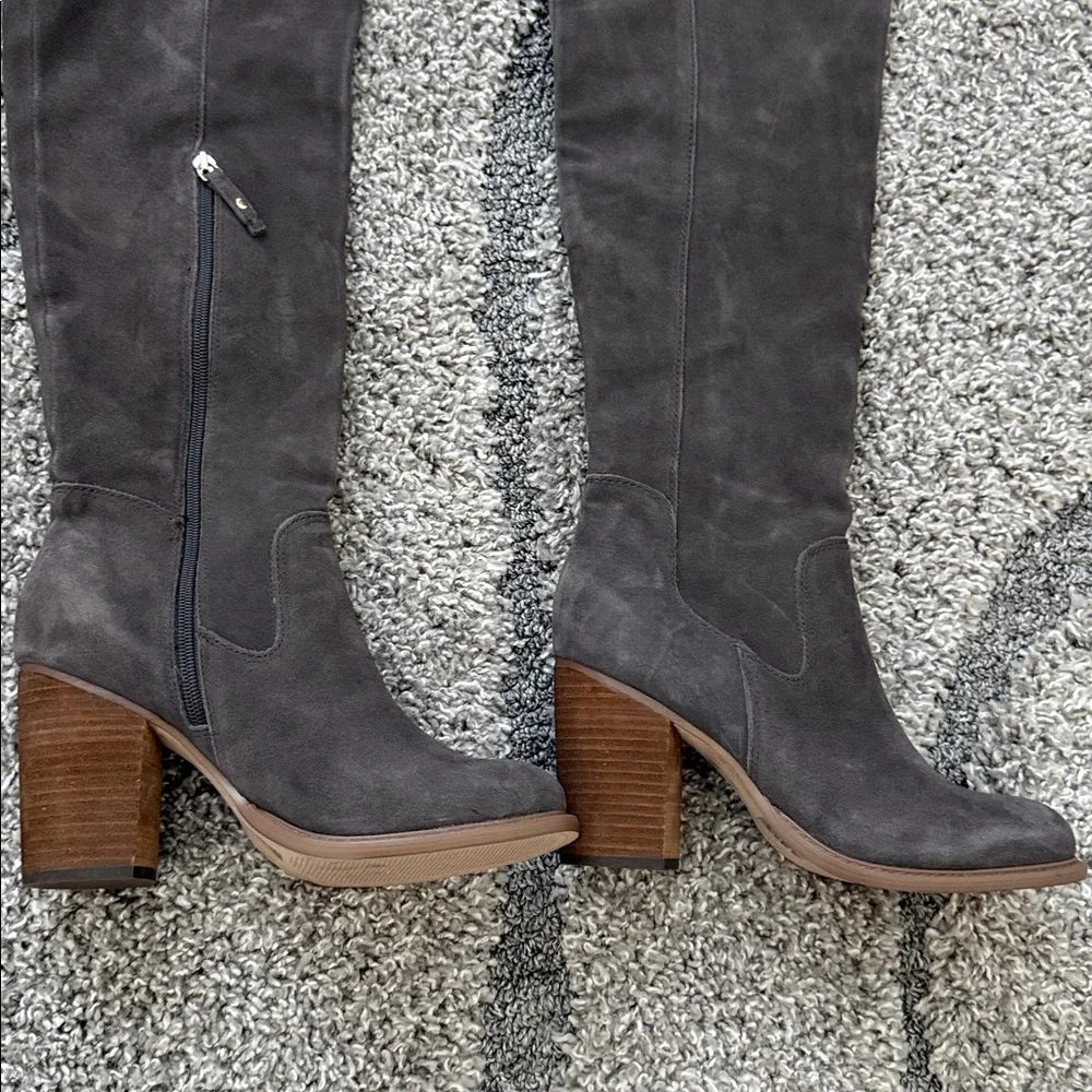 Kelsi Dagger Logan Grey Suede Leather Brooklyn Over The Knee Brown Heeled Boot 9